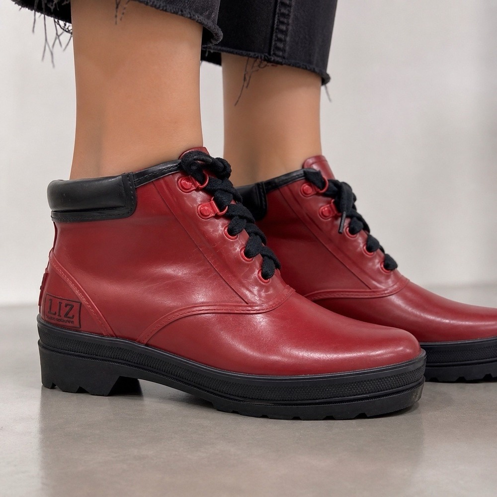 Liz Claiborne‎ Women's 8 Red Combat Rain Boots Gorpcore Utility Y2K Waterproof